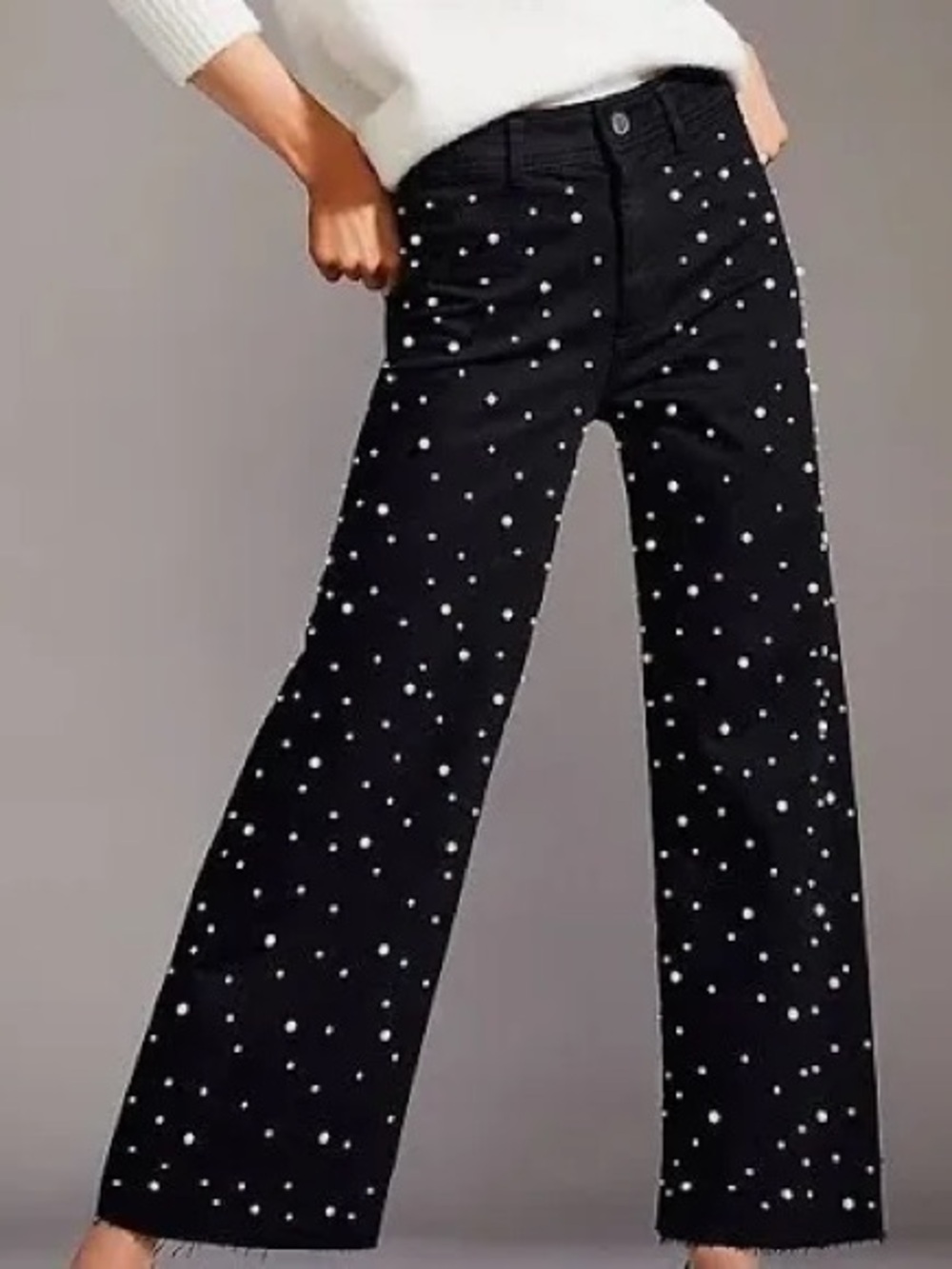 ANTONIO MELANI Alexandra Black Wide-Leg Jeans with Pearl Accents